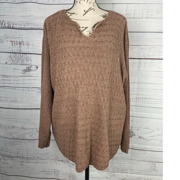Dressbarn Sweater Women 22/24 Brown Silk Blend Long Sleeve V Neck Stretch - Picture 1 of 10